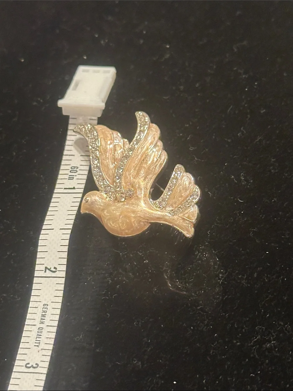 Gold Dove Bird Brooch with Crystal Accents